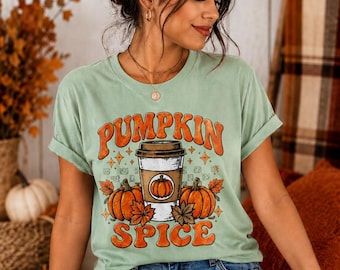 Koszulka Pumpkin Spice, jesienna koszulka z grafiką, wygodna jesienna koszulka, koszulka Pumpkin Coffee, urocza jesienna koszulka, koszulka na Święto Dziękczynienia, prezent dla niej