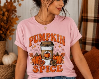 Koszulka Pumpkin Spice, jesienna koszulka z grafiką, wygodna jesienna koszulka, koszulka Pumpkin Coffee, urocza jesienna koszulka, koszulka na Święto Dziękczynienia, prezent dla niej