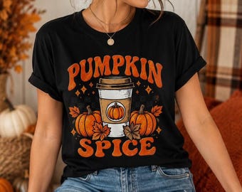 Koszulka Pumpkin Spice, jesienna koszulka z grafiką, wygodna jesienna koszulka, koszulka Pumpkin Coffee, urocza jesienna koszulka, koszulka na Święto Dziękczynienia, prezent dla niej