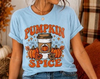 Koszulka Pumpkin Spice, jesienna koszulka z grafiką, wygodna jesienna koszulka, koszulka Pumpkin Coffee, urocza jesienna koszulka, koszulka na Święto Dziękczynienia, prezent dla niej