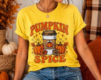 Koszulka Pumpkin Spice, jesienna koszulka z grafiką, wygodna jesienna koszulka, koszulka Pumpkin Coffee, urocza jesienna koszulka, koszulka na Święto Dziękczynienia, prezent dla niej