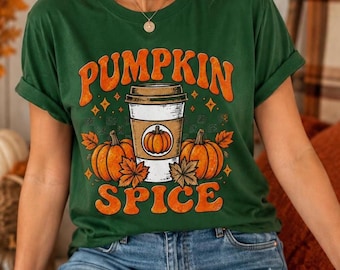Koszulka Pumpkin Spice, jesienna koszulka z grafiką, wygodna jesienna koszulka, koszulka Pumpkin Coffee, urocza jesienna koszulka, koszulka na Święto Dziękczynienia, prezent dla niej