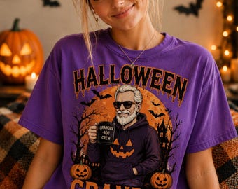Koszulka z okazji Halloween dla Dziadka | Zabawna koszulka z Dziadkiem ze Szkieletem | Koszulka w stylu retro na Halloween | Koszulka z grafiką z dynią | Prezent dla Dziadka | Koszulka na Upiorny Sezon