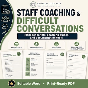 Kit de herramientas para el coaching del personal y conversaciones difíciles / Paquete de plantillas para gerentes de enfermería / Liderazgo, desempeño, asistencia y comportamiento en el sector salud