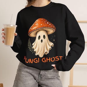 Fungi Ghost Sweatshirt Cottagecore Forest Crewneck Spooky Autumn Cozy Fall Pullover