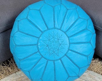 Authentischer marokkanischer Pouf, handgefertigter Lederboden Ottoman, runder Fußhocker, Boho Home Decor, Akzentsitz.