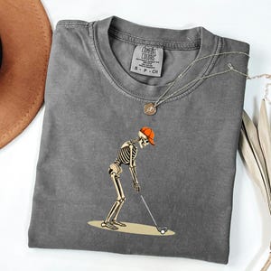 Funny Spooky Tee, Skeleton Golf Shirt, Humorous Skull Top, Halloween Gift For Dad, Mens Sports Apparel, Fathers Day Present Him
