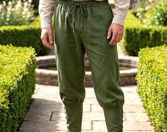 Men's Medieval Lace-Up Linen Trousers, Viking Pirate Cosplay Pants (Cotton-Linen Blend)