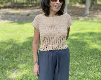 Lace Panel Crochet Crop Top Sweater Pattern (PDF Pattern)