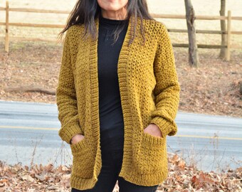 mustard long cardigan womens
