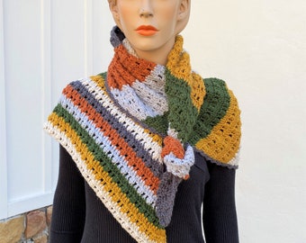 Colores Asymmetric Scarf, Crochet Scarf, Crochet Shawl, Multicolored Shawl, Asymmetric Shawl