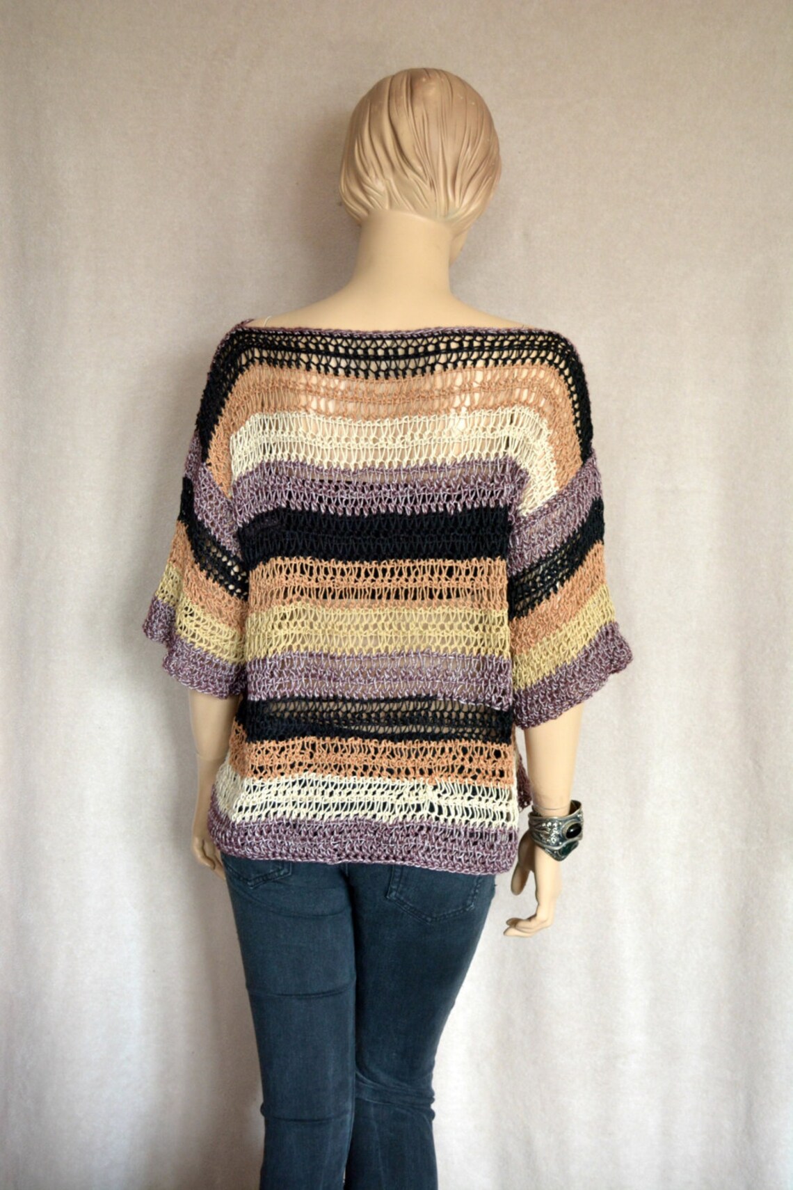 Boxy Crochet Sweater, Oversized Sweater, Short Sleeves Sweater, Women Clothing, Spring Sweater ...