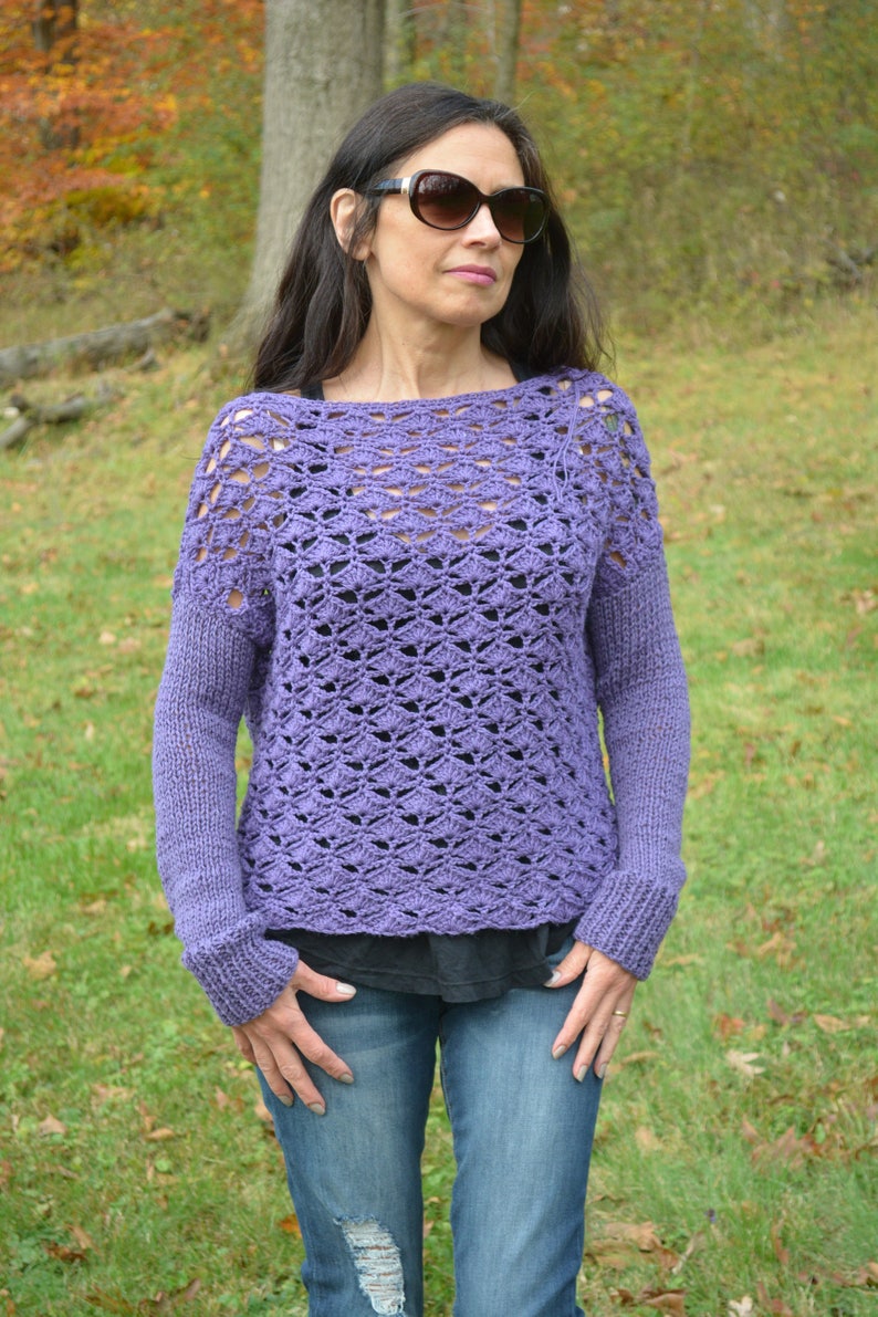 Purple Dropped Shoulder Sweater Boho Sweater Bohemian - Etsy