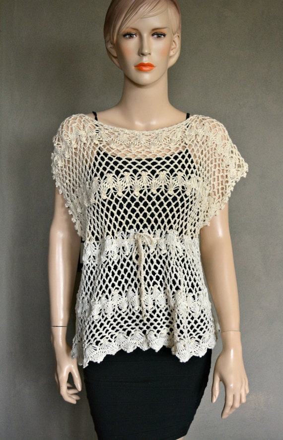 Hairpin Crochet Top-tunic Two Color Tunic Natural and Cream