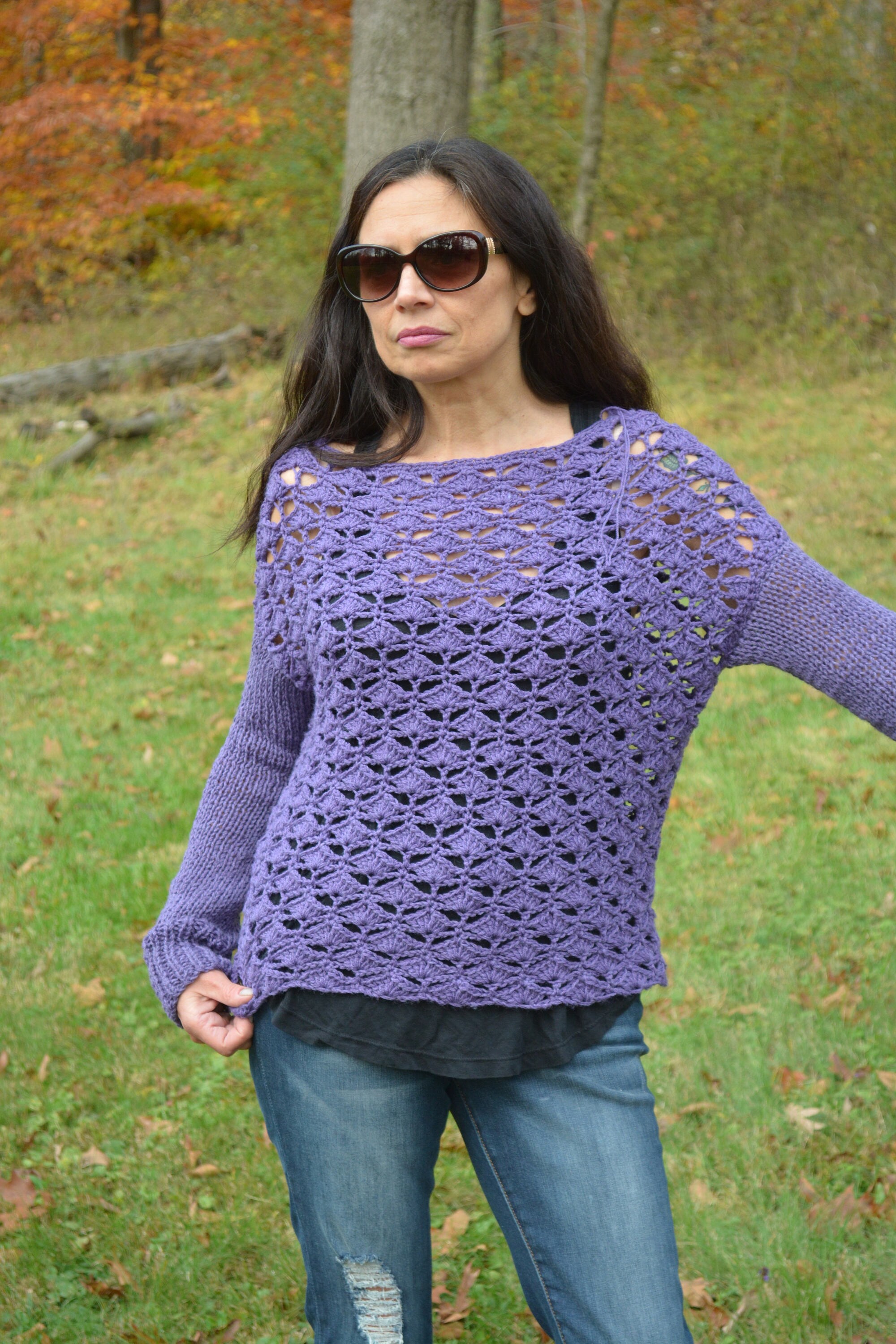 Purple Dropped Shoulder Sweater Boho Sweater Bohemian - Etsy