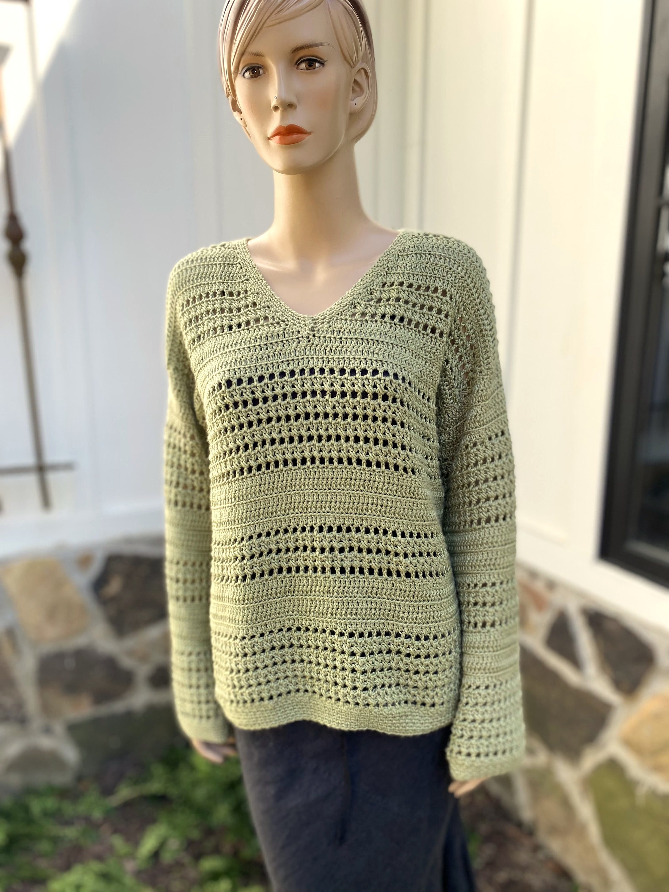 39 Crochet Green Patterns: Frogs, Avocados, Doilies, and Keychains 6 Mint Whisper Crochet Sweater