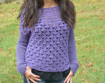 Purple Dropped Shoulder Sweater, Boho sweater, Bohemian Pullover, Hipster pullover, purple pullover, Crochet Sweater, Crochet Pullover