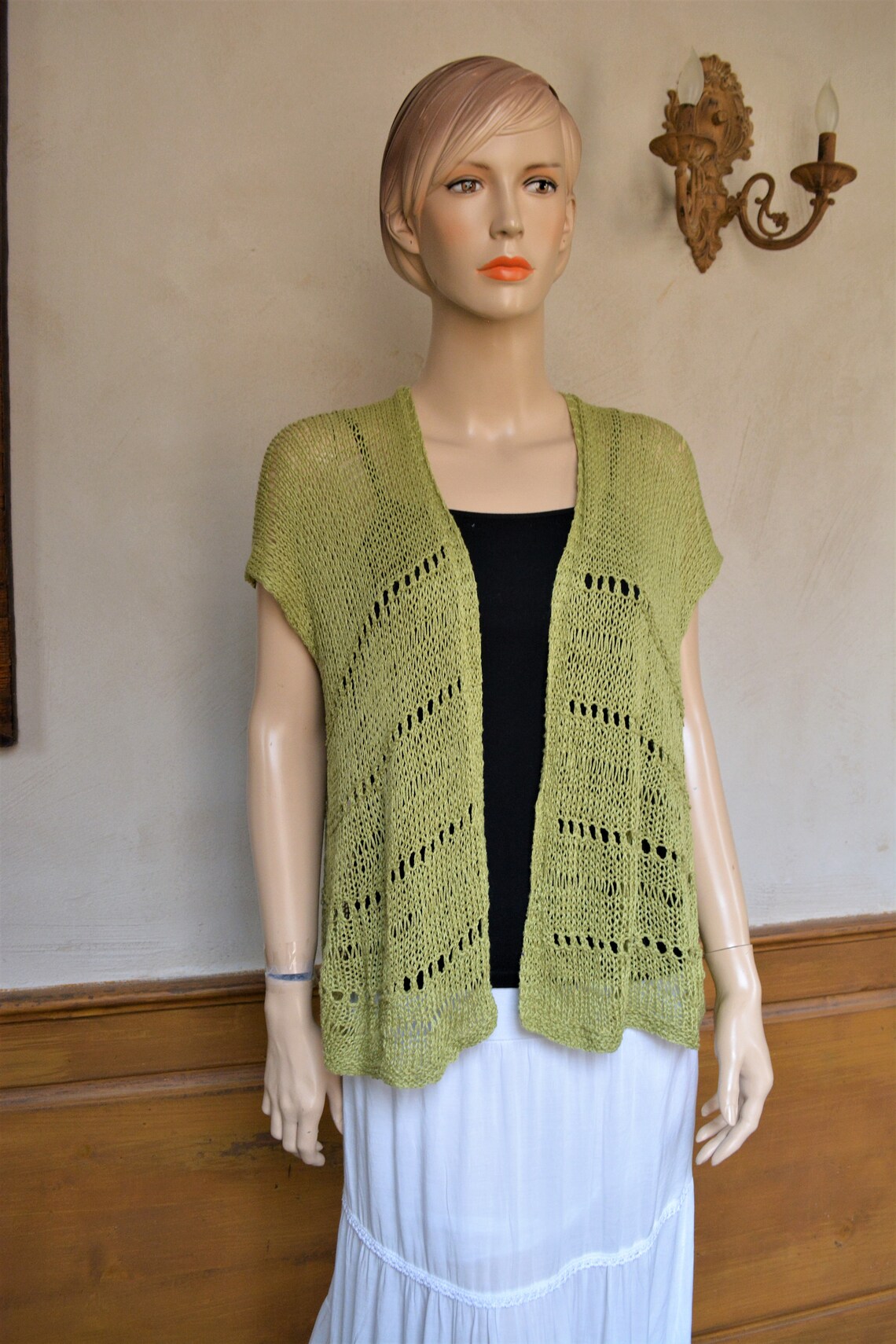 Green Knitted Vest Made To Order Handmade Vest Green Vest Etsy
