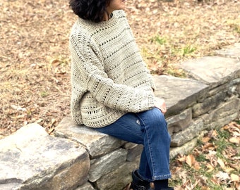 Oversize-Pullover Häkelanleitung, Yarn Bee, 7 Grössen (PDF-Muster)