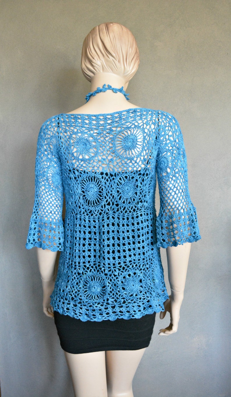 Blue Tunic Crochet Tunic Boho Style Bohemian Tunic Flower | Etsy