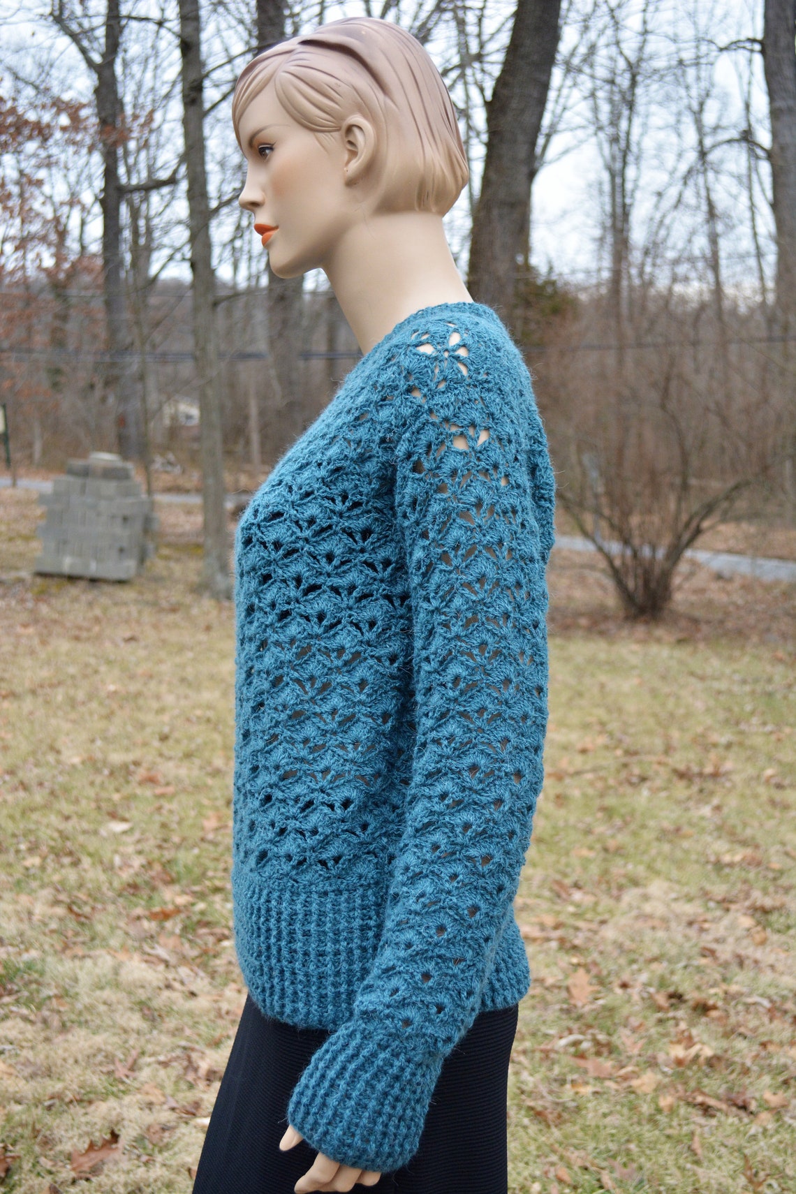 Blue Crochet Sweater Mohair Acrylic Sweater Crochet Sweater Etsy