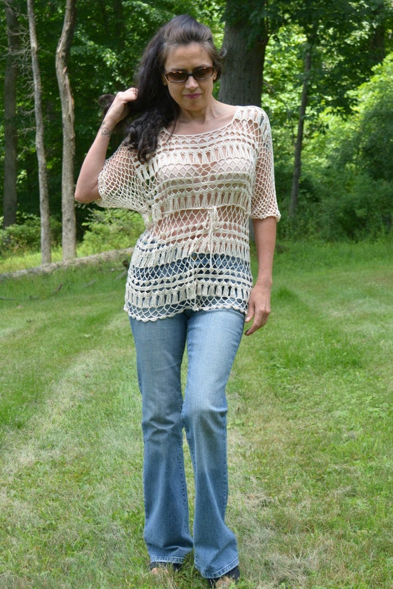 crochet cream sweater