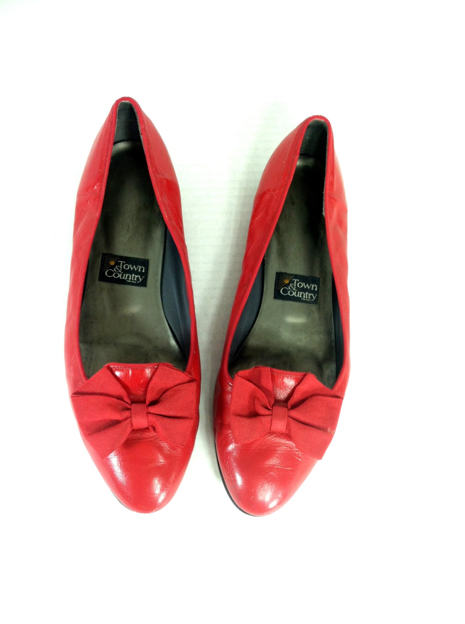 90's red leather vintage ballet flats with bow