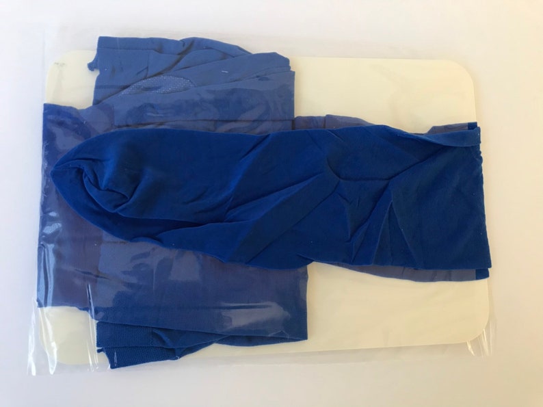 NOS Dead Stock Round the Clock Silky Lycra Size B 90s Olympic Blue control top pantyhose silky Lycra Round the Clock size B Sandaltoe