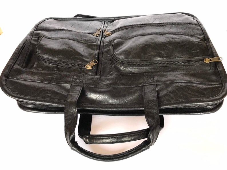 Black Shiny Embossed Vinyl Brief Case Lawyer Bag Vintage Faux Leather Business Bag File Document Organizer