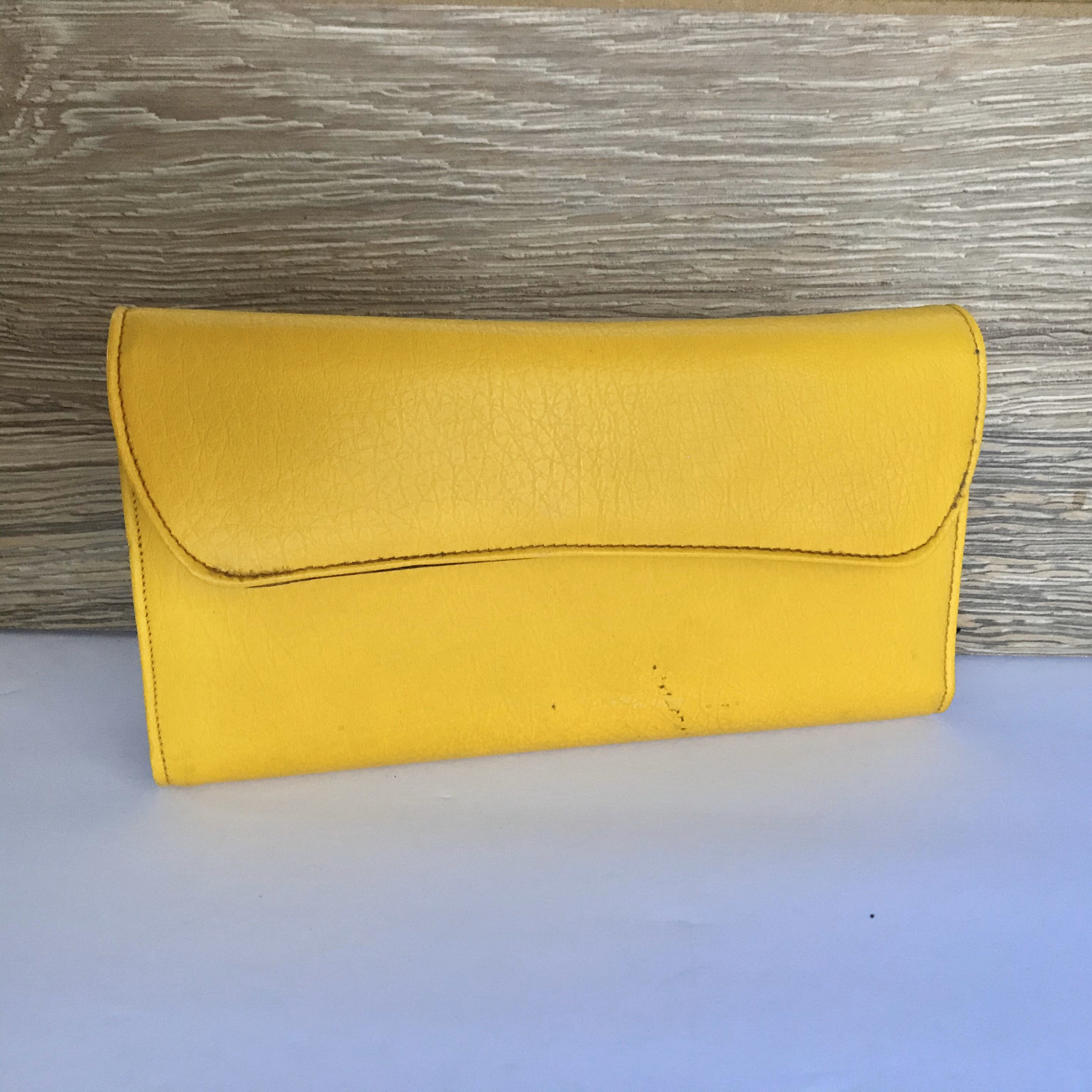 70s Bright Yellow Wallet Vintage Chunky Vinyl Mod Etsy