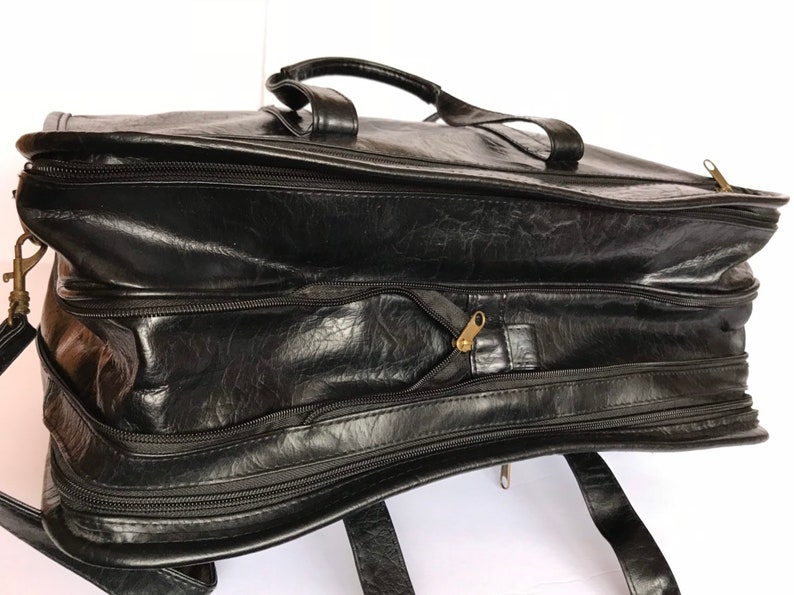 Black Shiny Embossed Vinyl Brief Case Lawyer Bag Vintage Faux Leather Business Bag File Document Organizer