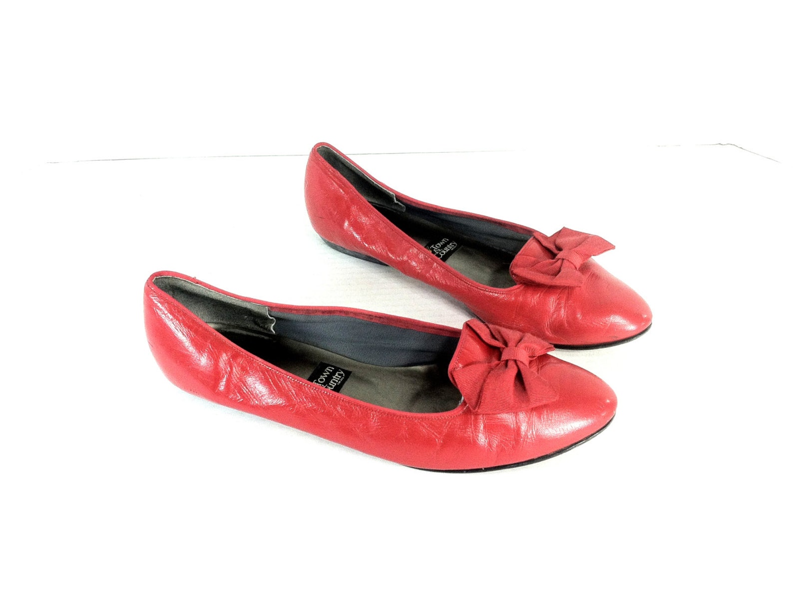 90's red leather vintage ballet flats with bow