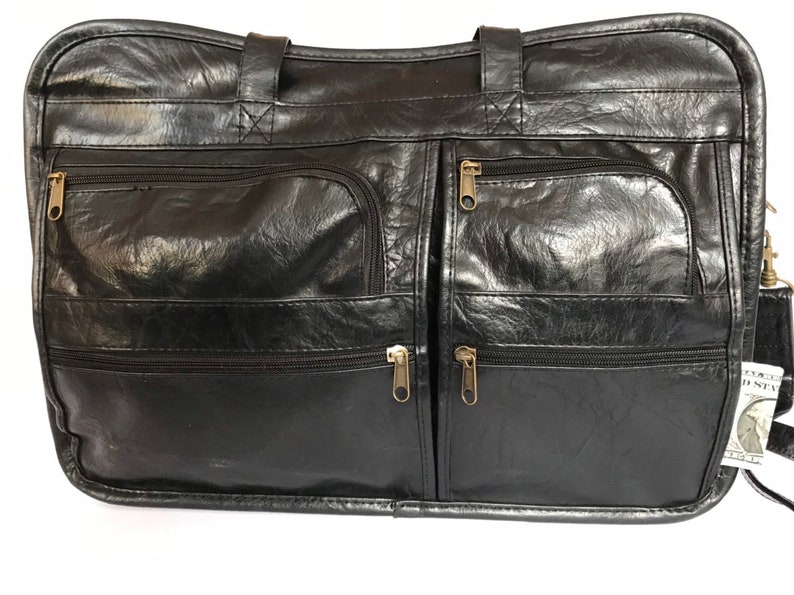 Black Shiny Embossed Vinyl Brief Case Lawyer Bag Vintage Faux Leather Business Bag File Document Organizer