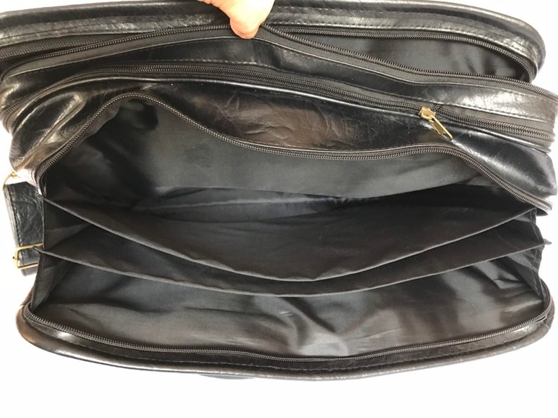 Black Shiny Embossed Vinyl Brief Case Lawyer Bag Vintage Faux Leather Business Bag File Document Organizer