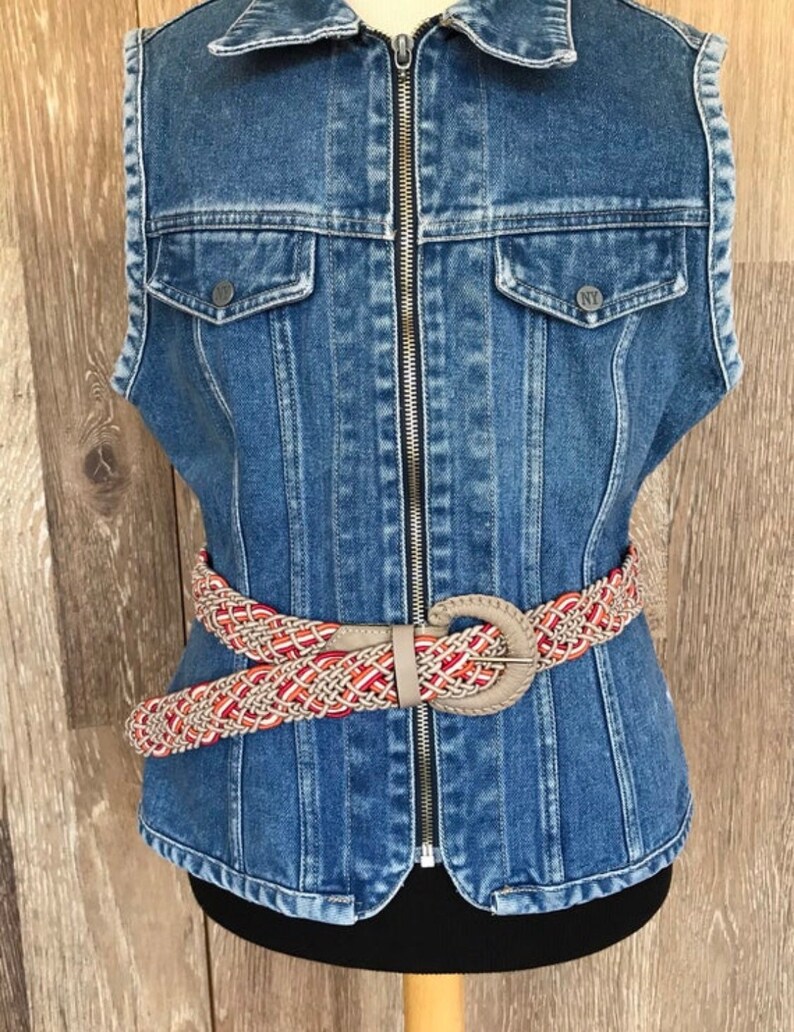 Vintage Boho Macrame Waist Belt Woven Tangerine Orange Beige Fuchsia Hippie 80s Nylon Belt One Size Fits All to 38 inches