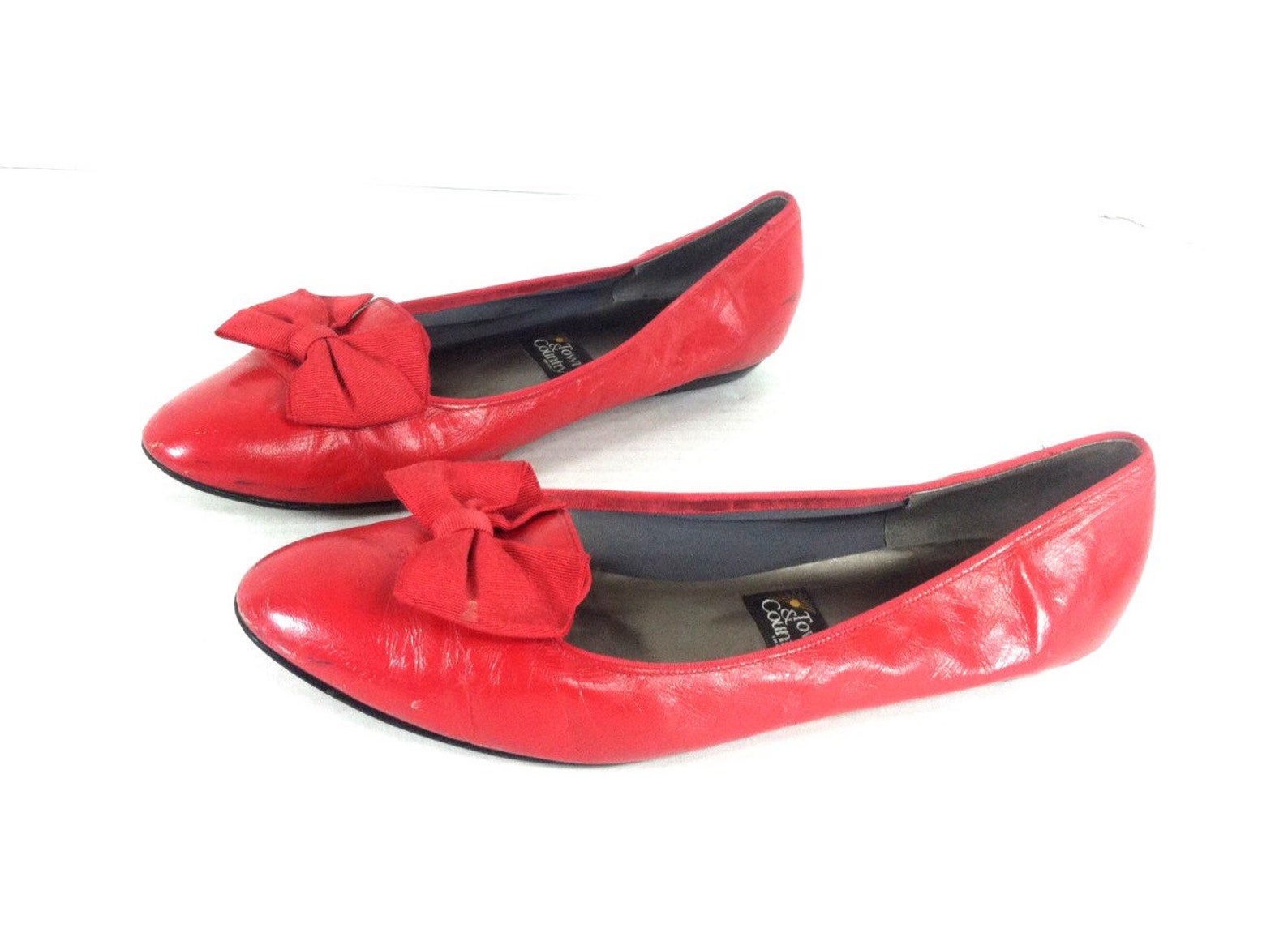 90's red leather vintage ballet flats with bow