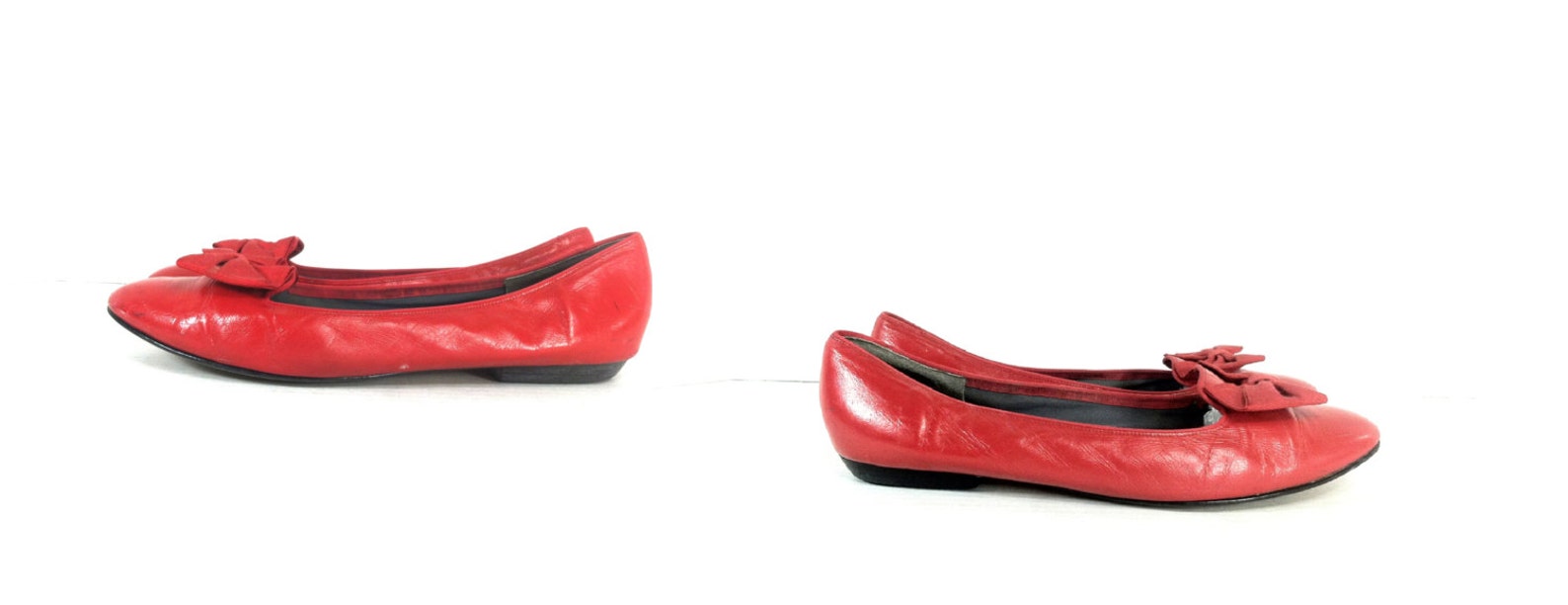 90's red leather vintage ballet flats with bow