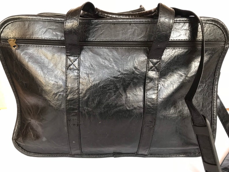 Black Shiny Embossed Vinyl Brief Case Lawyer Bag Vintage Faux Leather Business Bag File Document Organizer