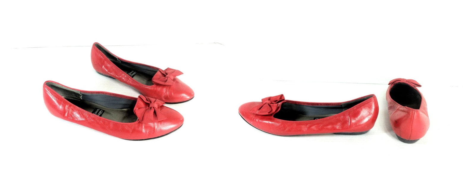 90's red leather vintage ballet flats with bow