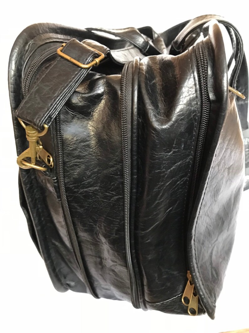 Black Shiny Embossed Vinyl Brief Case Lawyer Bag Vintage Faux Leather Business Bag File Document Organizer