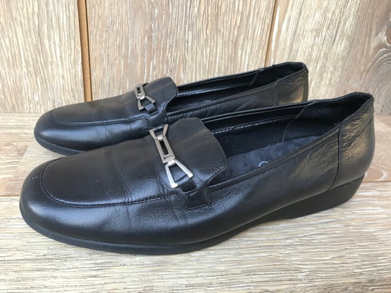 80s Cobbies Black Leather Loafers Silver Metal Decor Vintage | Etsy