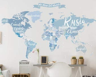 Country name world map wall decal. Removable.