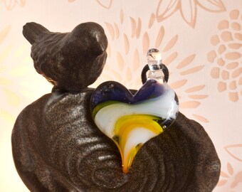 Spring Flower Inspired Hand blown Glass Heart Pendant