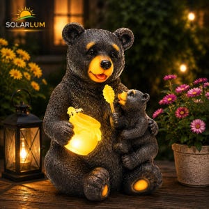 Solar Garden Statue, Bear Solar Light Outdoor Decor, Cute Bear Yard Ornament, Weather Resistant Animal Statue for Patio Lawn Backyard
