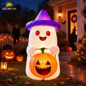 1,5-metrowy nadmuchiwany duch na Halloween z dynią, podświetlana dekoracja ogrodu, dekoracja trawnika LED, upiorny pokaz na Halloween w ogrodzie