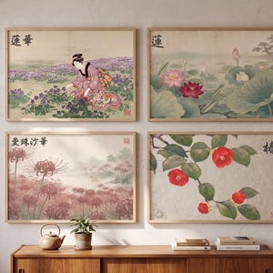 Japanese Four Seasons Wall Art Set of 4 | Botanical Cat Printables