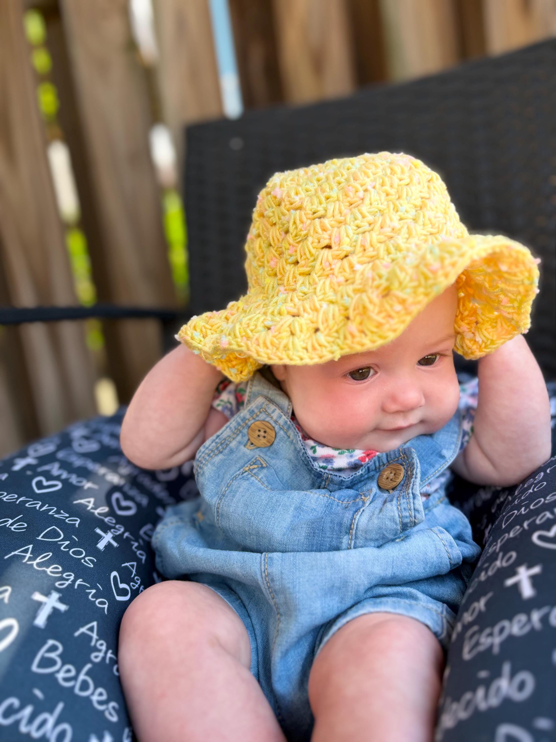 Handmade Crochet Cotton Baby Sun Hat Yellow Bucket Beach Hat