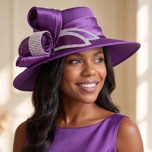 1745 Big Wide Brim Church Hat For Women Elegant Fascinator With Bow Fascinator Church Hats for Women - Etsy main image 4