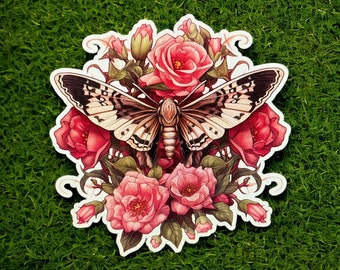 Pegatina de tatuaje de polilla y flores