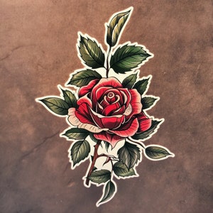 Rose on a stem tattoo sticker classic decal waterproof